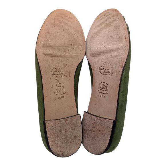 Lilly Pulitzer Olive Green Suede Brown Leather Flower Ballet Flats Women's 8.5 - Picture 8 of 12